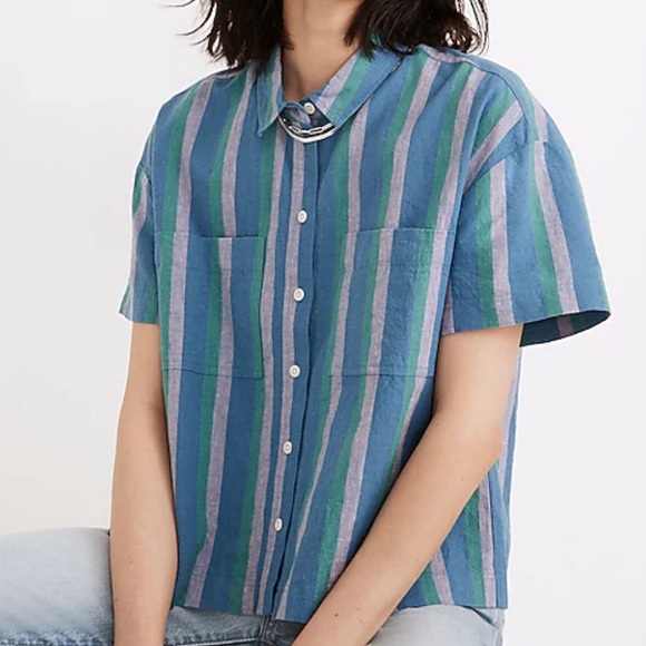 Madewell Women's Beachside Linen Blend Striped Button Down Shirt EUC - Picture 2 of 8